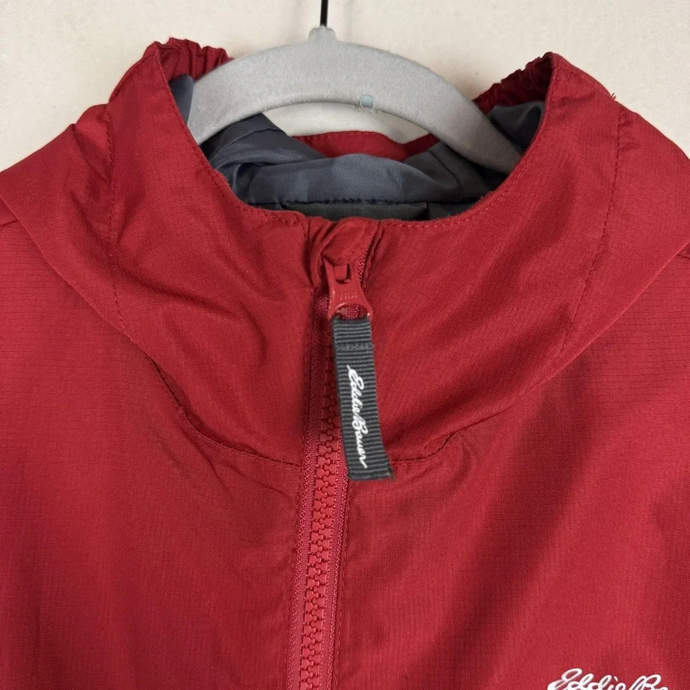 Eddie Bauer Jacket Kids 10/12 Red Gray‎ Hooded Windbreaker Zip Pockets Logo